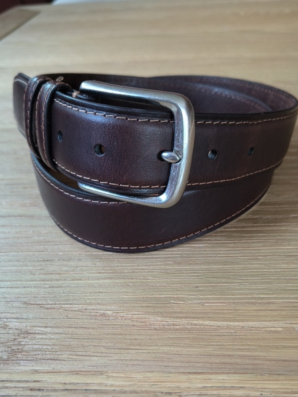 Vintage Genuine Leather Dark Brown Dress Belt Size 38 Style 4668 Silver Metal